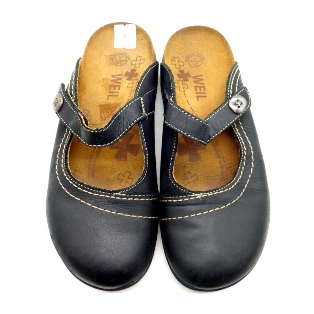 Dr Andrew Weil Black Leather Adjustable Slide Mules Shoes Women's 36 / 5